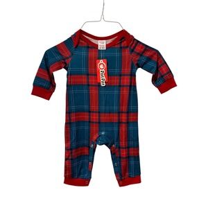 PatPat Baby Sleepsuit Pajamas Red Blue Plaid Long Sleeve Snap One‎ Piece 3-6M